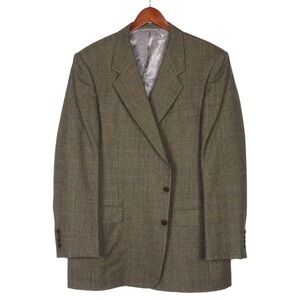 Hickey Freeman 100% Wool Plaid 2 Button Blazer Sport Jacket Men's 46 Long